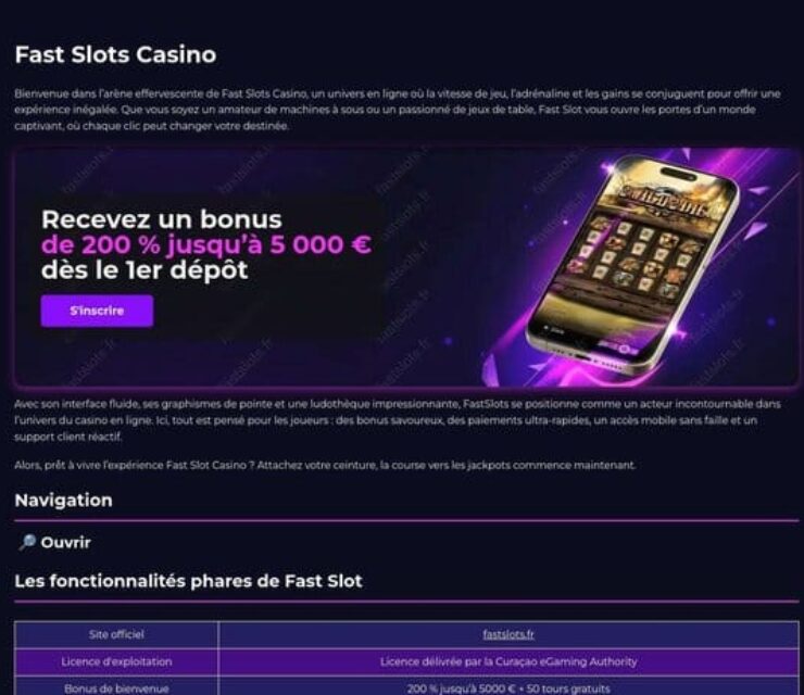 Découvrez Fast Slots Casino France : Inscription et Bonus Gagnants
